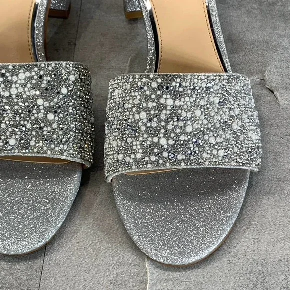 Jewel Badgley Mischka Women's Silver Glitter Della Rhinestone Slide Sandal SZ7.5 - Picture 5 of 9